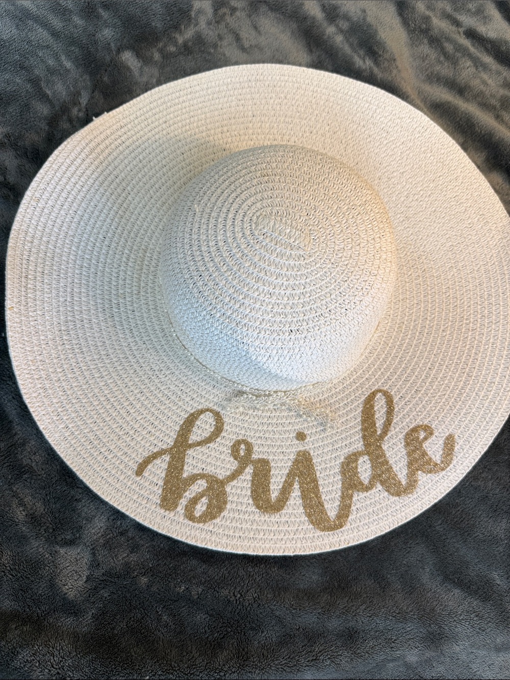 Wide Brim Bride Sun Hat - White with Gold Script